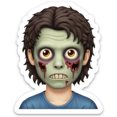 curly dark dark brown mullet haired zombie boy sticker