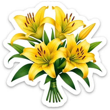 big bouquet Yellow Lily, luxuriant, stem, leaf sticker