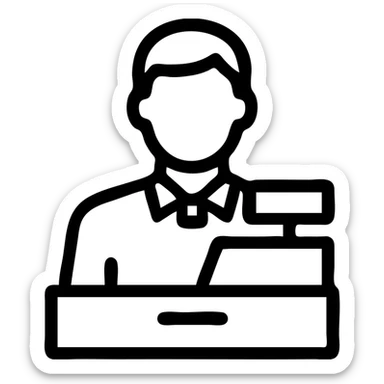 cashier man, icon style, simple, clear, minimal color, easily recognizable sticker