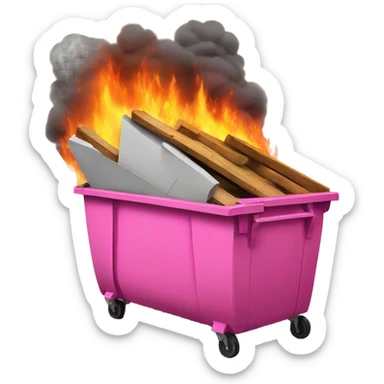 Pink Dumpster fire ; with building drawings burning  sticker