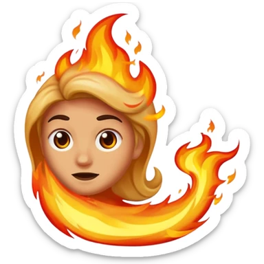 Character half burned / half restored, fire reversing direction sticker