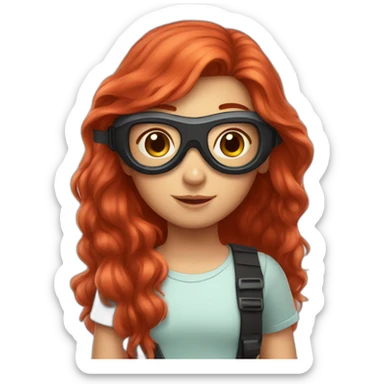 A cute girl with long red hair and goggles on her head sticker