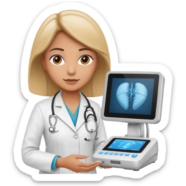 female doctor working an ultrasound machine sticker