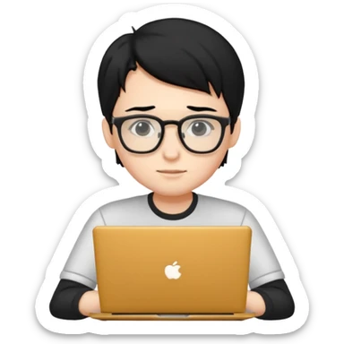 un estudiante con lentes y su laptop CON CAMISA Y CABELLO NEGRO sticker