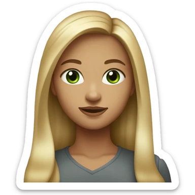 young woman with light, long hair, a high forehead, pronounced cheekbones, and green-gray eyes. Her facial features are classic and harmonious. The background should be plain or transparent, similar to the iOS Apple emoji style sticker