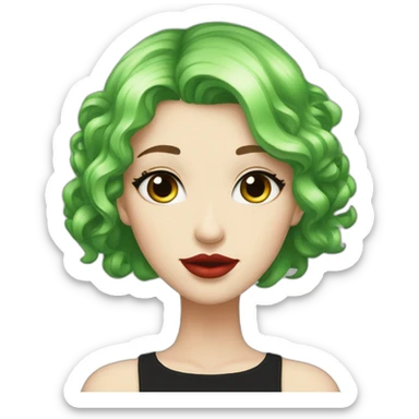 green hair,white girl, red lips, looking camera, e girl, short hair, black dress sticker