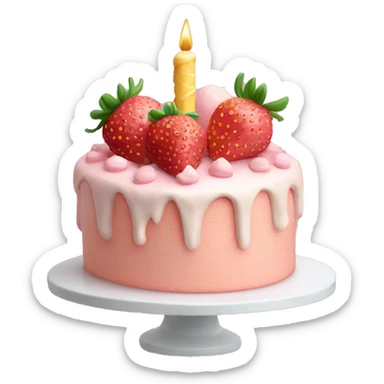 Light Pink strawberries and cream birthday cake  sticker