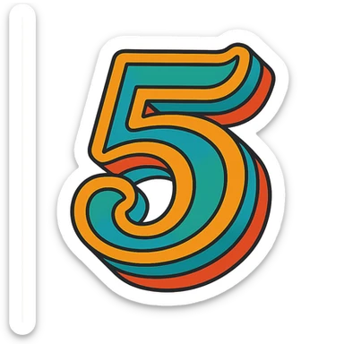 number 5 in a retro 70s style, bold, colorful, groovy design sticker