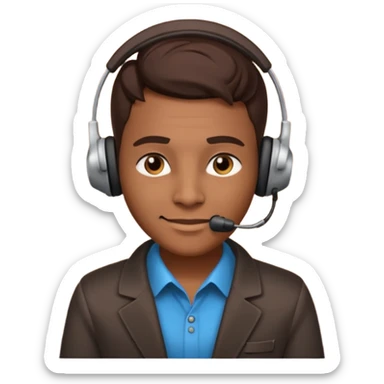 sinister looking phone scammer in sketchy call center from pakistan with smirk and brown skin sticker