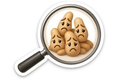 EMOJI STILE IPHONE DI una lente di ingrandimento che inquadra un cumulo di batteri intestinali tristi, IPERREALISTICO 4K sticker