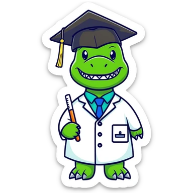 Dinosaur with dentist attire and graduation cap sticker