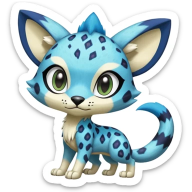 Colorful Meloetta-Sergal-Genet-Pokémon-Digimon-Fakémon-fusion-hybrid-creature with Cyan stripes and blue leopard-spot-markings  sticker