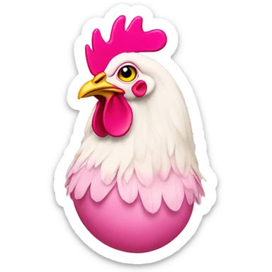 chicken wearing pink drag queen wig and makeup sticker