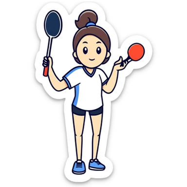 Woman holding ping pong paddle sticker