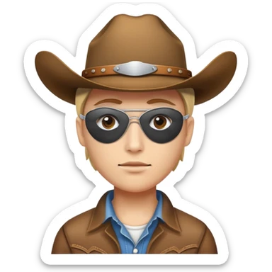 Person wearing a white eye patch and a cowboy hat sticker