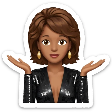 Whitney Houston with brown hair, black sequin outfit sticker