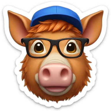 ginger boar with blue cap and glasses sticker
