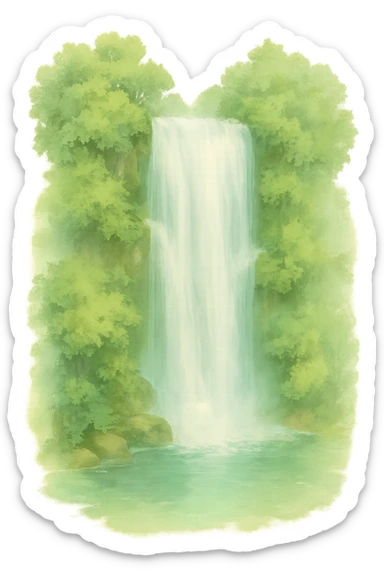 a realistic waterfall, natural colors, soft, fairy-like atmosphere, no background sticker