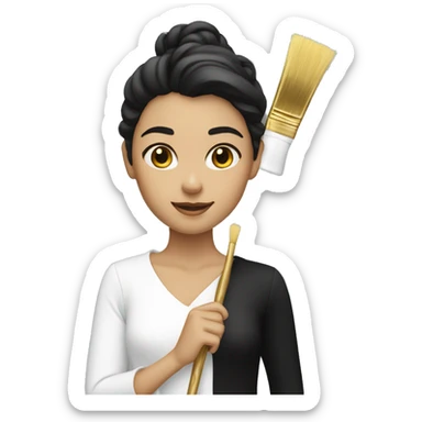 Person girl holding a golden brush in white and black clothing with a straight position and chin up sticker