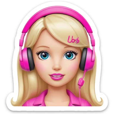 Podcast host Barbie with hot pink headset  sticker