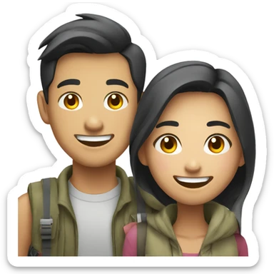 Attractive young  Asian couple excitedly traveling  sticker