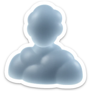 front view, person made of white convex clouds, shoulder up, matte glass style sticker