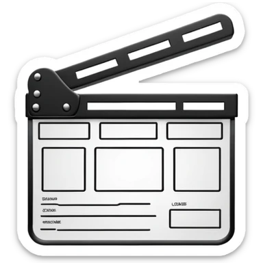outline only movie clapper, black wireframe style, absolute minimal details, no fill sticker