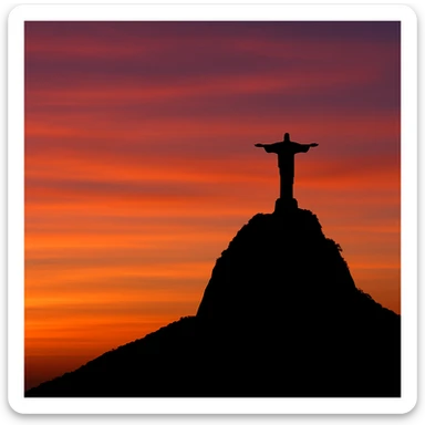 Corcovado mountain silhouette with Christ the Redeemer, sunset colors, minimalistic style sticker