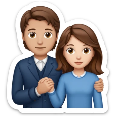 A girl with brown hair and a man with a middle wavy part holding hands sticker