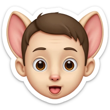 a boy with small eyes with big ears and with his tongue out sticker
