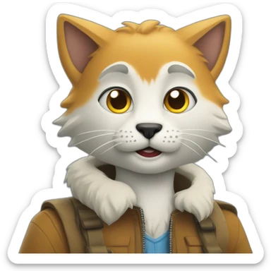 Un chat sur un loup sticker