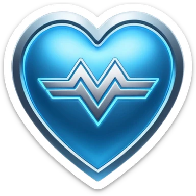 Futuristic premium medical AI logo emoji, sleek metallic heart or shield, ECG line forming stylized letters AI, neon blue and silver, 3D effect, glowing edges, minimal but bold, tech-savvy, high-tech healthcare branding, instantly recognizable, viral-ready, vector flat style with subtle shadows sticker