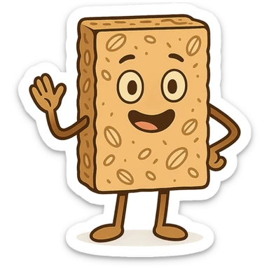 cartoon style oatmeal bar with smiling face, cute, simple background sticker