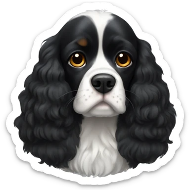 Small completely black king spaniel with black fur on his whole face and white fur on chest sticker