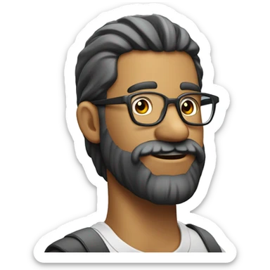 quier un chico de piel clara con barba  y lentes explicando en un escritorio sticker