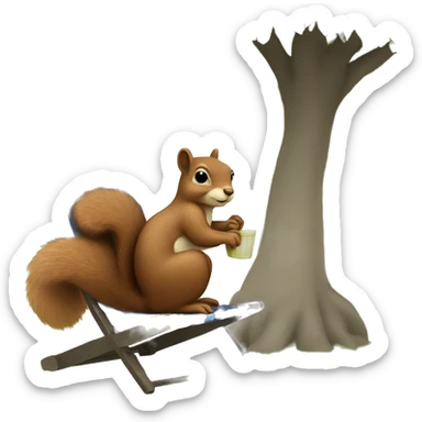 Squirrel sitting in a lawn chair under a pecan tree sticker