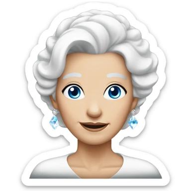 Blue eyed older lady with white hair and a big diamond ring  sticker
