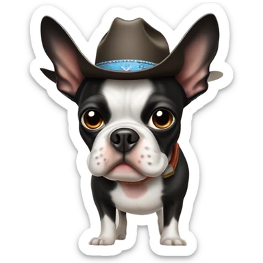 Boston terrier bull dog wearing a cowboy hat sticker