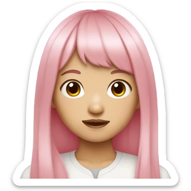 teenage Asian girl with long pink hair with bangs sticker