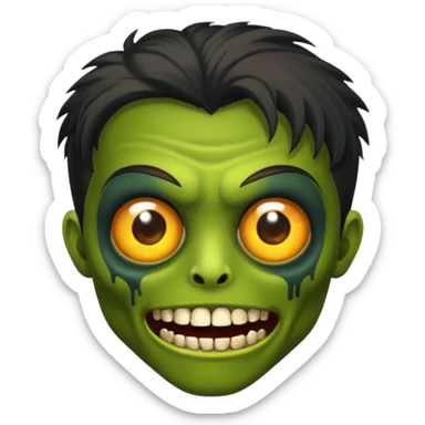 Faça uma zombie verde com olhos castanhos cabelos pretos liso com estilo y2k e com dentes de ouro sticker