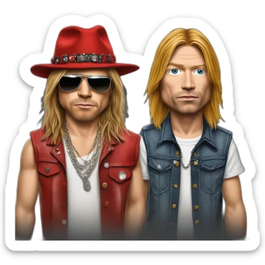 Hyper realistic axl rose with hyper realistic Kurt cobain sticker