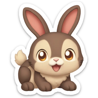 Cute, Anthro, Sona, Dark-Brown, Normal-type-Ground-type Tan-Rabbit-Fakémon with Dark-Red eyes, beige ears, beige belly, beige paws, beige feet, beige freckles, full body sticker