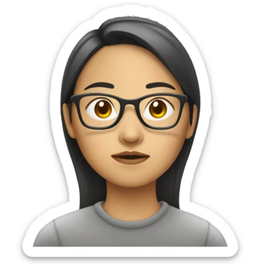asian woman with glasseswho is seriously thinking about something. sticker