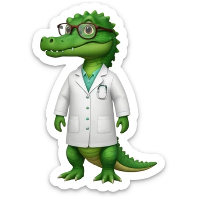 full body of alligator wearing lab coat and glasses, front view sticker