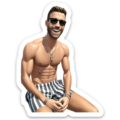 smiling man outdoors with jewelry sticker