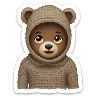 Baby Bear wearing a crochet balaclava sticker