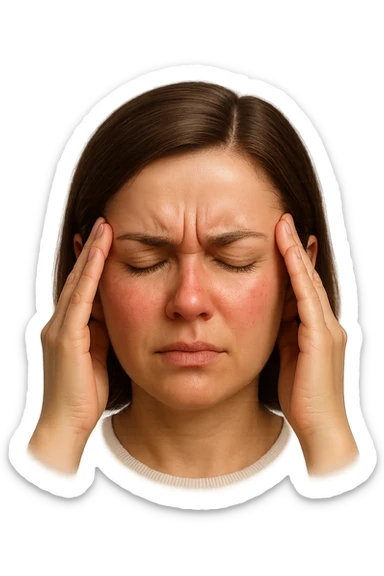 emoji stile iphone di donna con mal di testa, iperrealistico 4k sticker