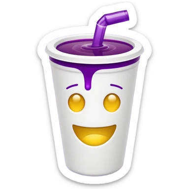  White styro with purple juice inside visible from the top only. Add a stoned yellow emoji face  sticker