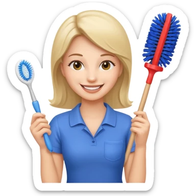 woman holding toilet brush sticker
