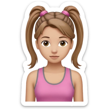 Девушка, светло русые, длинные волосы, собранные в хвост, серые глаза, розовая майка без рукавов и серые штаны sticker